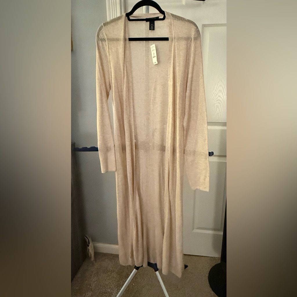 White House Black Market Cream Long Cardigan Sweater